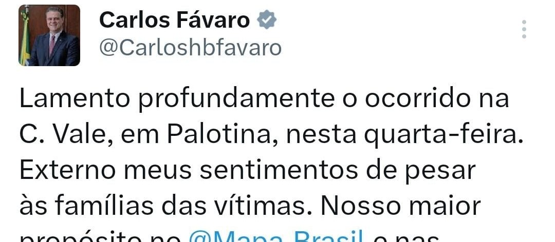 Ministro da Agricultura lamenta tragédia em Palotina 