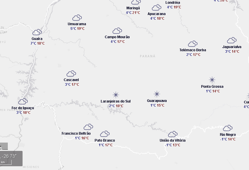 Terça-feira com geada em algumas cidades do Paraná 