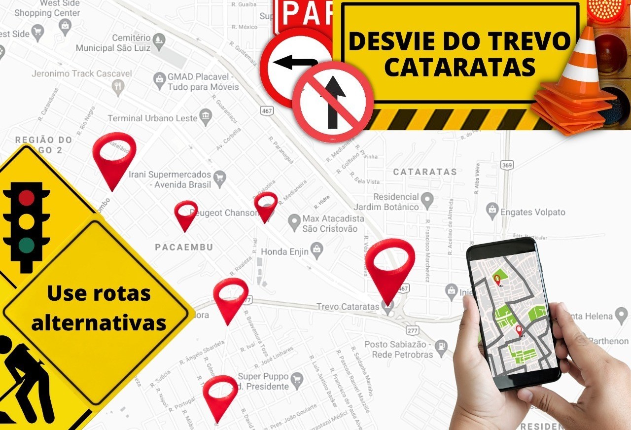 Trânsito será bloqueado para instalação de passarela no Trevo Cataratas, em Cascavel